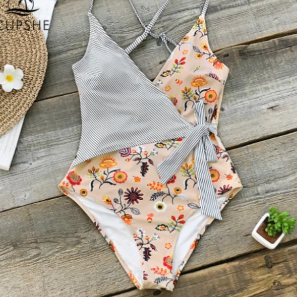 Cupshe Other - Cupshe Stay Young Stripe & Floral One-Piece Swimsuit New with Tags Large